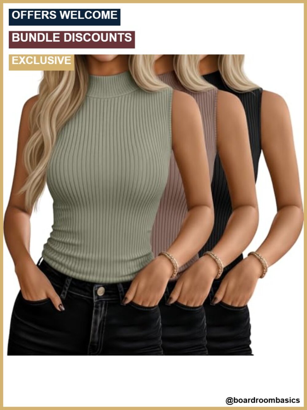Xaatren 3 Pack Women's Sleeveless Mock Turtleneck Fitted Tank Top